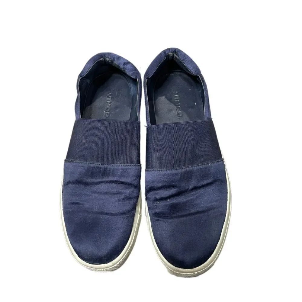VINCE Navy Blue Satin Slip On Elastic Banded Sneakers